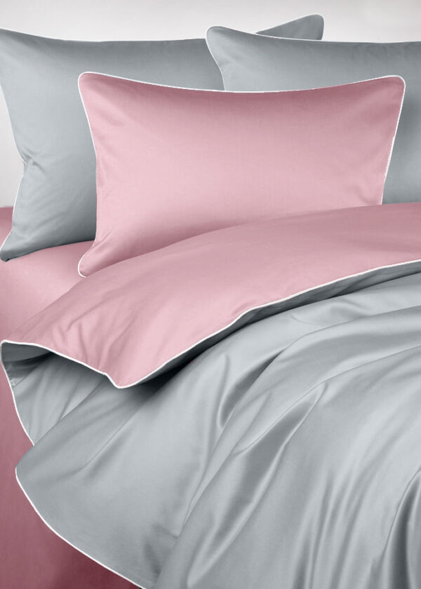 Pościel SAN ANTONIO DUO - szary jasny/powder pink z białą lamówką