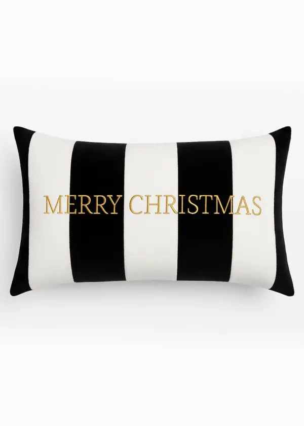 Poduszka prostokąt VELVET STRIPE z haftem Merry Christmas