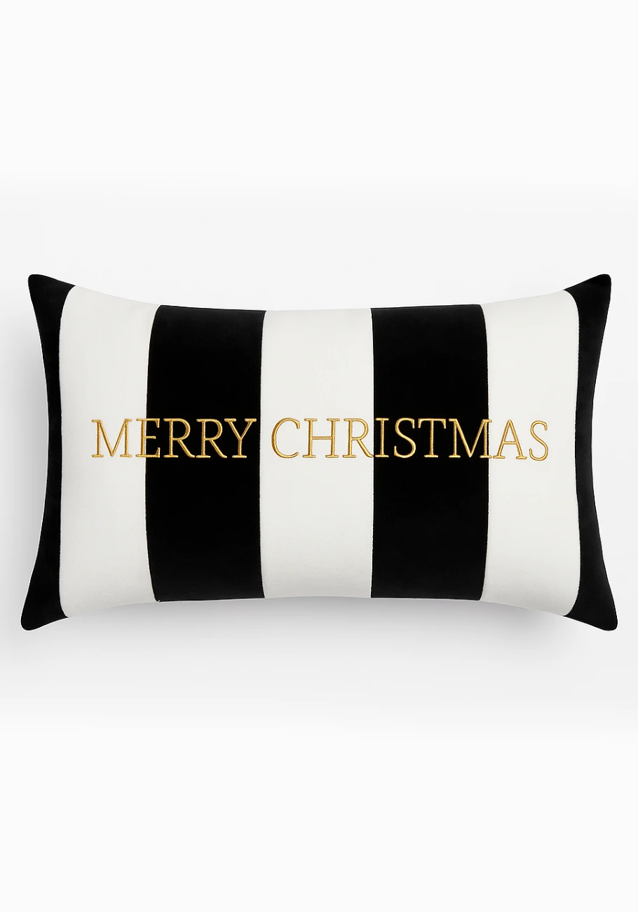 Poduszka prostokąt VELVET STRIPE z haftem Merry Christmas