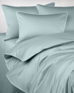 Pościel satynowa SAN ANTONIO - sage mint z białą lamówką