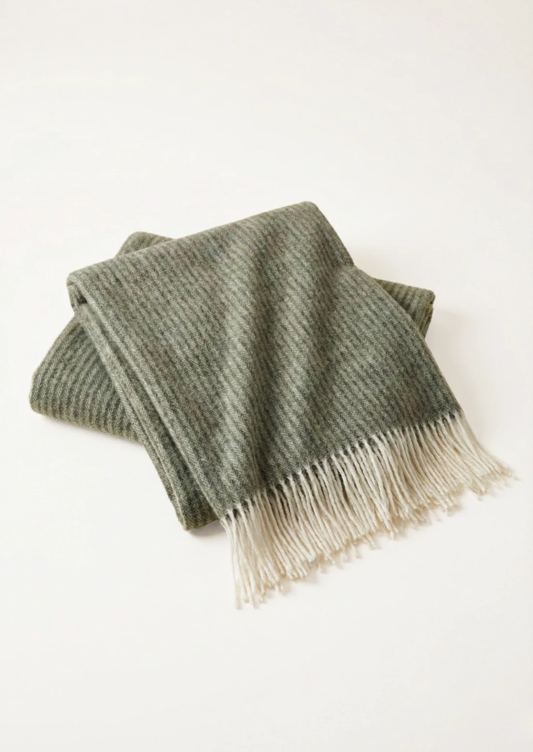 Koc ANDORA STRIPE wełniano-kaszmirowy z frędzlami - khaki - 140 x 200